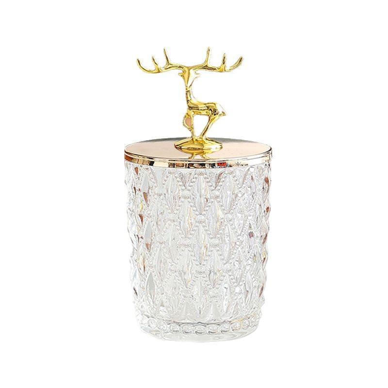 Elegantní skleněná úložná nádoba v severském zlatém provedení na vatové tyčinky a párátka