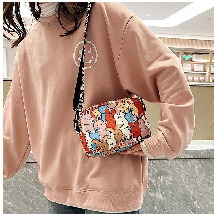 Cartoon Oxford Cloth Crossbody Bag for Women, Cute Print Square Shoulder Purse, Casual Daily Handbag CLE