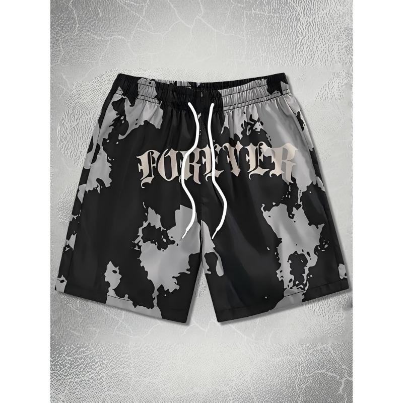 

Men s casual beach shorts with 3D ink splatter pattern and FOREVER lettering print M