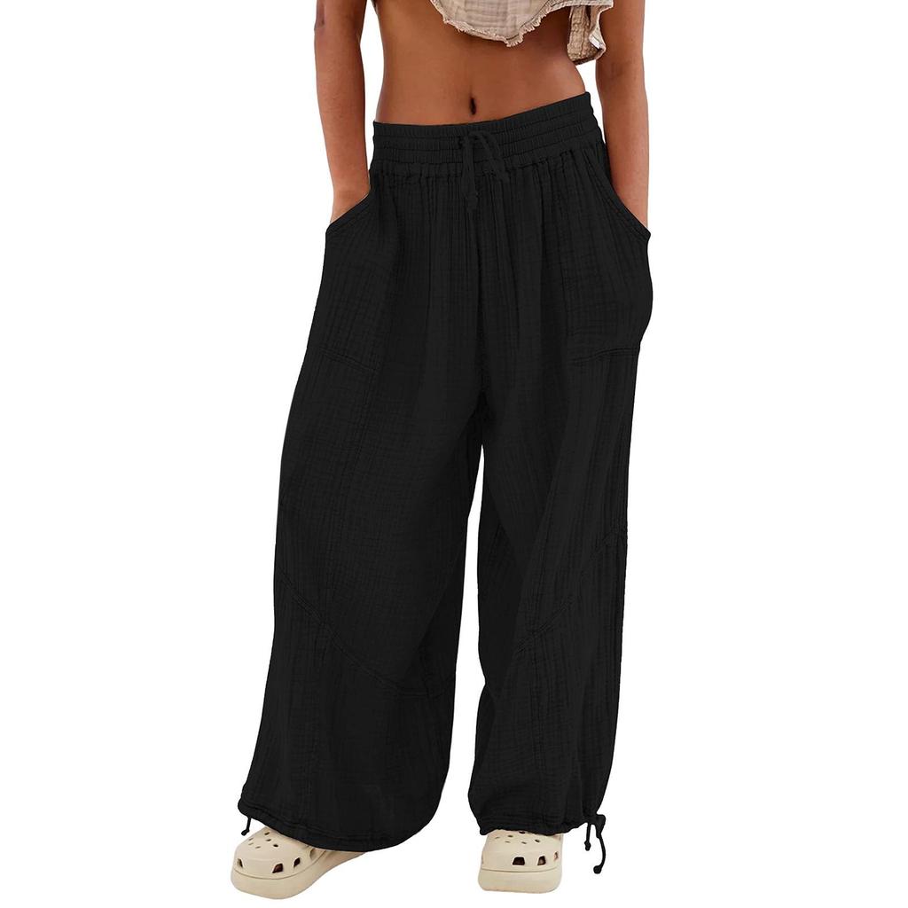 2023 Bestselling Women's Casual Solid Tie-Up Wide Leg Pants with Pockets