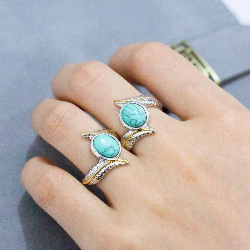 Feather Geometric Turquoise Ring Women Alloy Jewelry Party Decoration Engagement