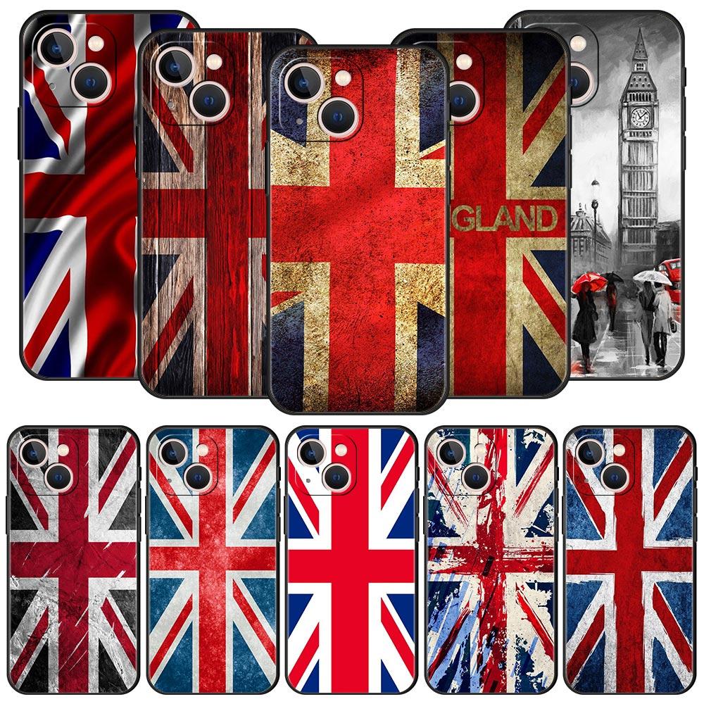 England UK Flags Phone Case For iPhone 17 16 15 Pro Max 11 12 13 14 7 8 Plus SE 2020 X XR XS Cover Soft Black