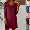 Women's Fashion Loose  Color Scoop Neck Long Sleeve Dress