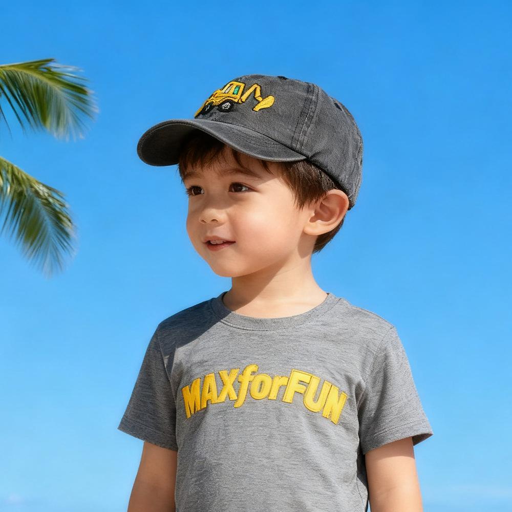 Kinder Baumwoll Baseballkappe mit Cartoon Bagger Stickerei Unisex Kinder Gebogener Schirm Sonnenhut für Jungen Mädchen Outdoor Spiel Bequem Atmungsaktiv