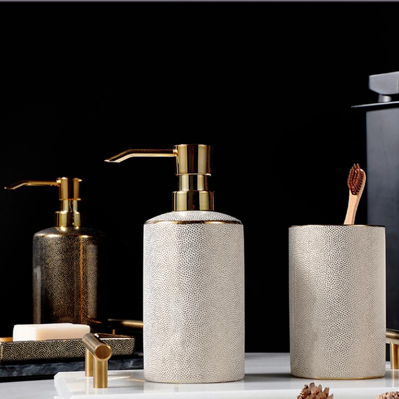 Ceramic Wash Set Bathroom Four-piece Set Lotion Bottle Hand Sanitizer Bottle Mouth Cup Soap Dish Toiletries Bathroom Accessories