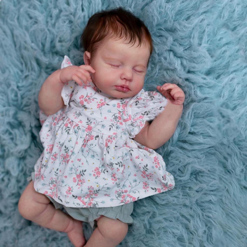 BZDOLL Stoffkörper 48 CM 3D-bemalte Haut Reborn Baby Weichvinyl Schlafpuppe Spielzeug für Mädchen 19 Zoll Schlafend LouLou Geburtstagsgeschenk Sammlerstück Humanoide Puppen
