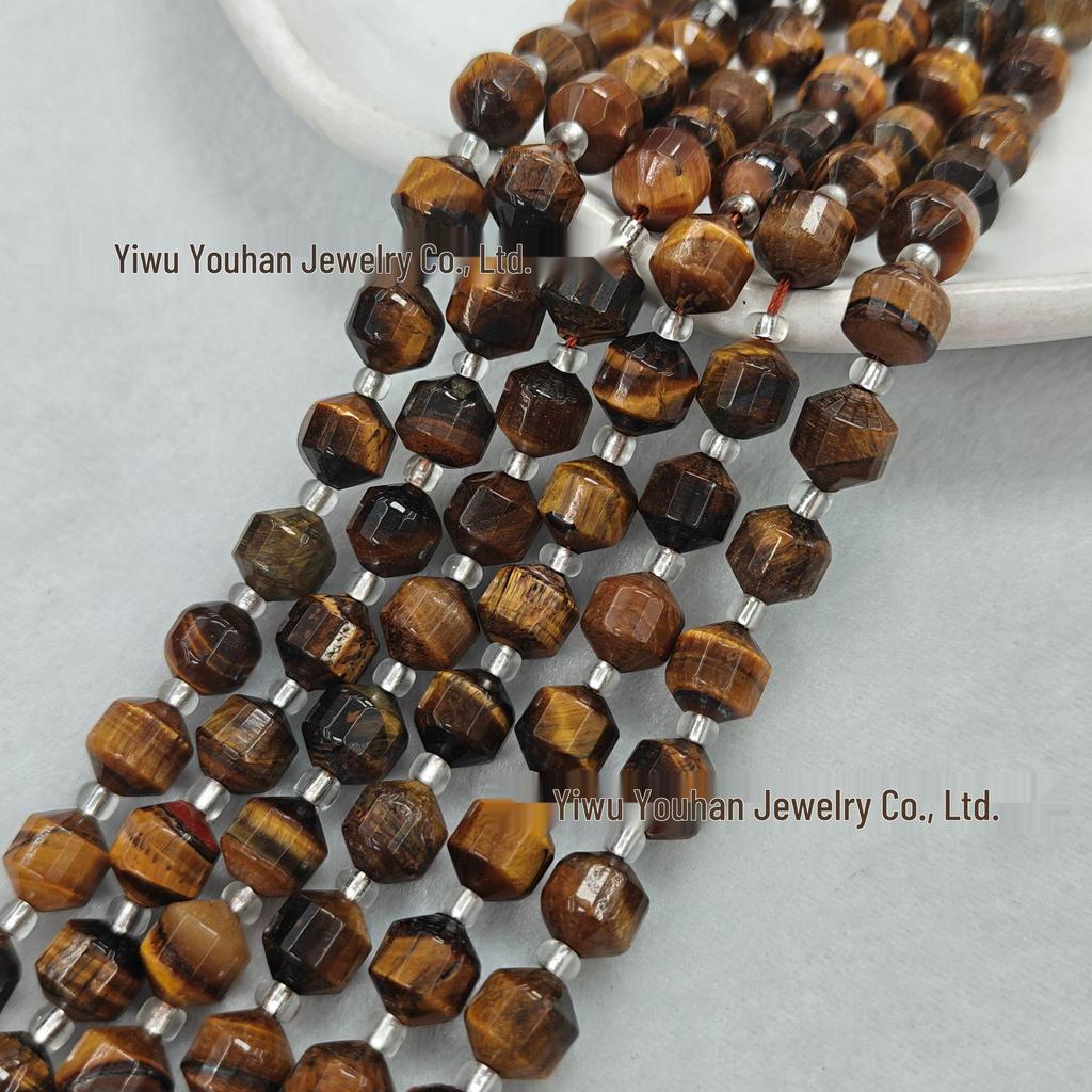 Lulutong Facettierte Natürliche Tigerauge-Achatperlen Armband Halskette