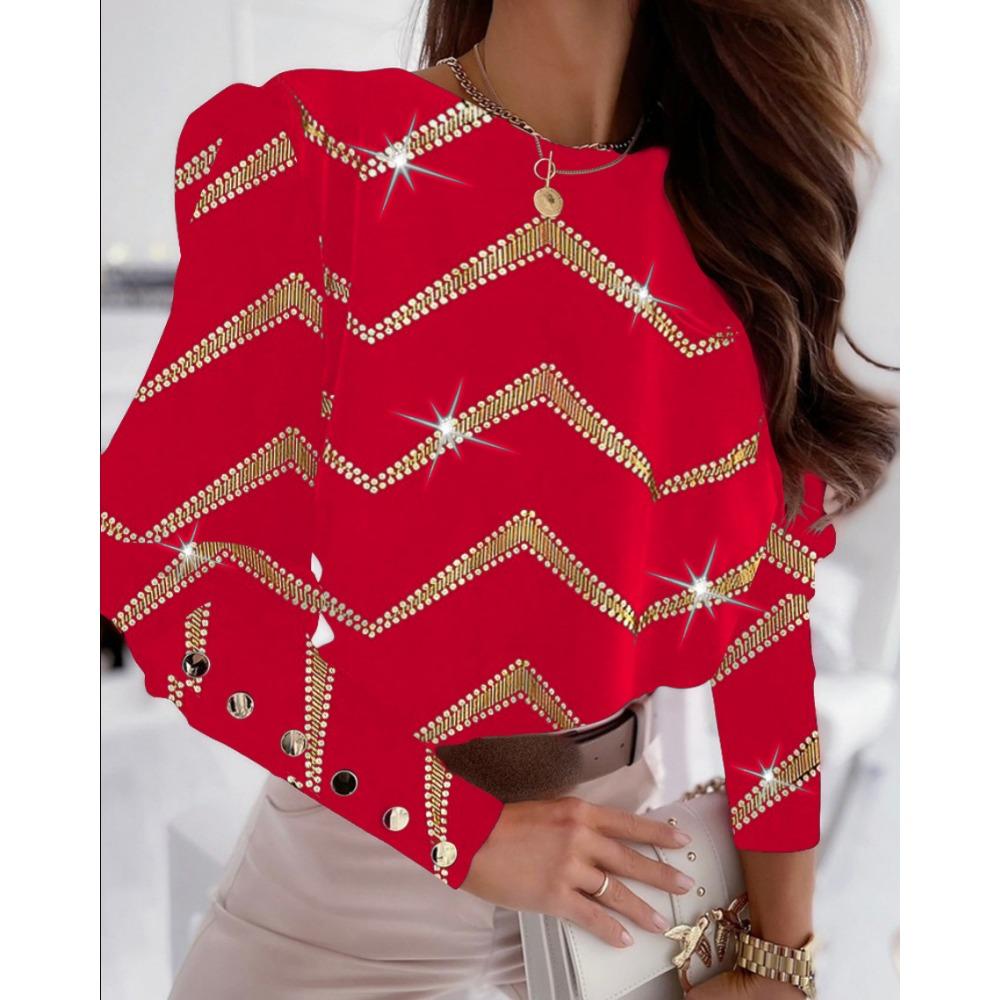 JPNTKY Damenmode Lässig Herbst Winter Langarm O-Ausschnitt Blusen & Hemden