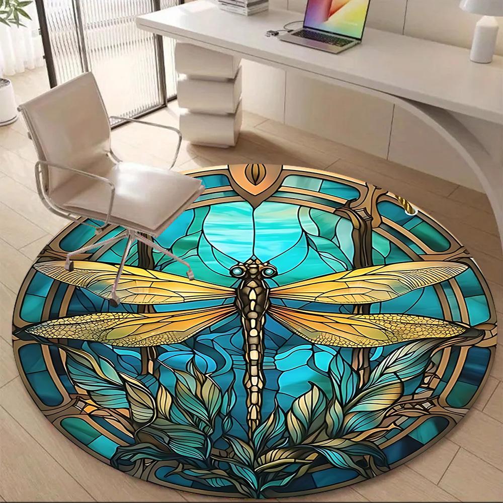 1PC Dragonfly StainedGlass Office Round Area Rug, Mat Suitable ForOffice, Under Office Chairs Bedroom Living Room Home Decor, Room Deco