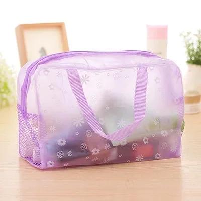 Bolsa de Armazenamento de Cosméticos Impermeável em PVC para Mulheres Floral Transparente Bolsa de Lavar Criativa para Saída de Casa Bolsa de Banho Comprimida