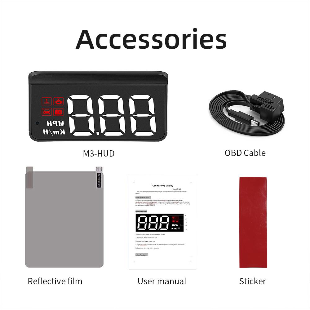 

M3 HUD Obd2 Display On-board Computer Car Head-up display Windshield Big Font projection E-OBD and GPS Suitable for All Cars M1