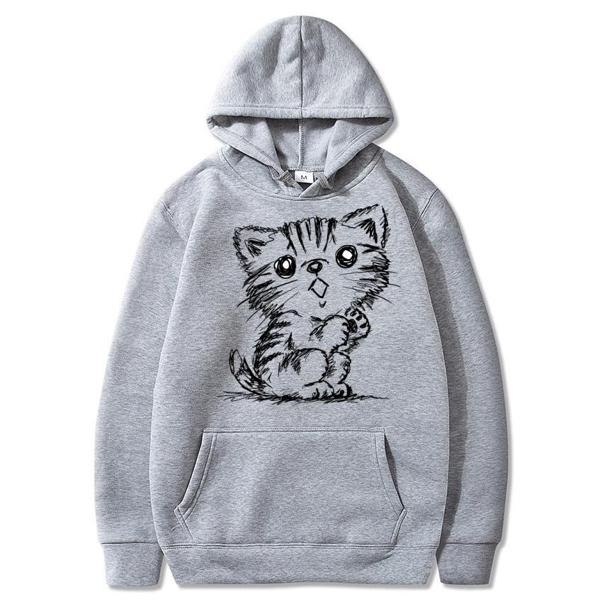 Autumn and Winter New Cat Cartoon Printed Hoodie Classic Style College Style Men's and Women's Pullovers Fashionable Warm Hoodie