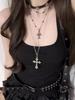 2/1Pcs Spicy Girls Gothic Lolita Cross Pendant Necklace Punk Women Sweet Cool Double Layer Beaded Chain Jewelry Accessories