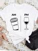 AM Coffee PM Red Wine TShirt Casual Short Sleeve Y2k Tops Womens Clothing Simple Design Fashion Harajuku White Graphic Tees
