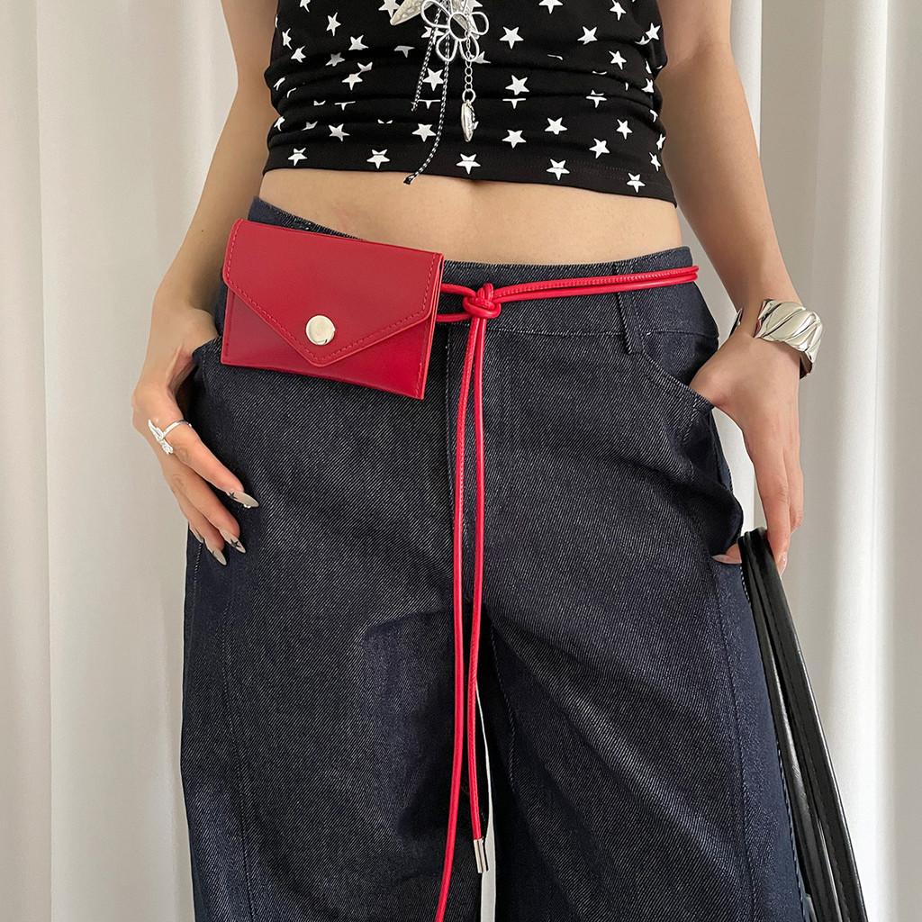 Vintage Red Pu Leather Waist Belt With Automatic Buckle For Women Dress Jeans Accessory