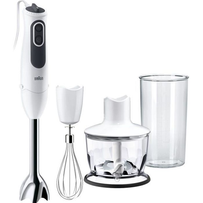 Mixeur Plongeant Avec Hachoir BRAUN MQ3135WH - Blanc - Technologie PowerBell Et Splash Control - 750 Watt