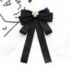 Pearl Black Ribbon Pin Beads Ribbon Badge Brooch Sweet Black Bow Necktie  Parties