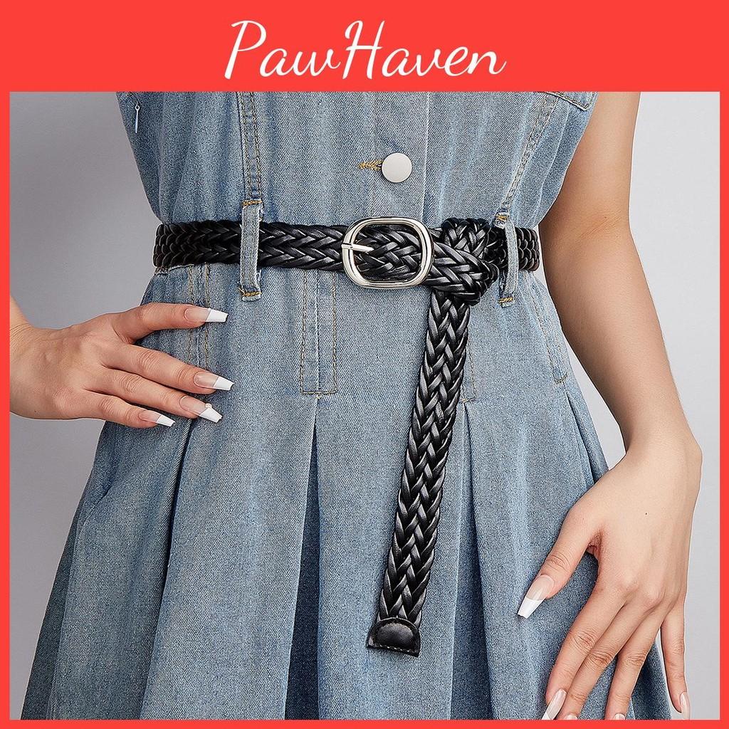 Womens Pu Black Woven Belt With Alloy Closure Design For Trendy Casual Outfits