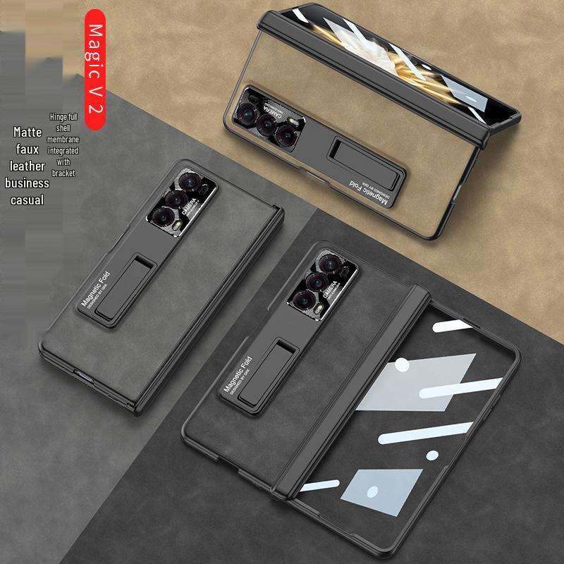 Honor MagicV2 Folding Screen Magnetic Hinge Leather Phone Case - Anti-Fall Full Shell Protection, Fashionable Design
