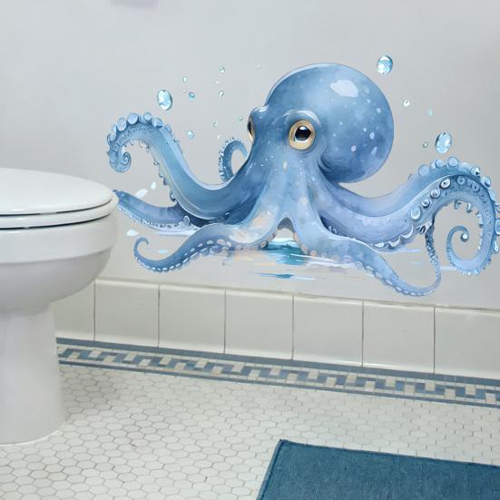 Großer blauer Oktopus Wandaufkleber Meeres Tier Wanddekal Abziehen Und Aufkleben Kunst Wandbild für Badezimmer Küche Wohnzimmer Sommer Wanddekoration