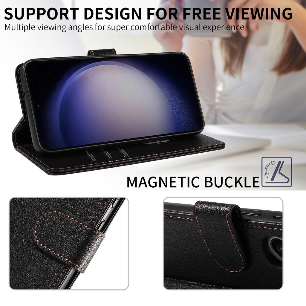 Para Samsung Galaxy S23 Capa de Couro Textura Lichia Bloqueio RFID Carteira Suporte Capa de Telefone