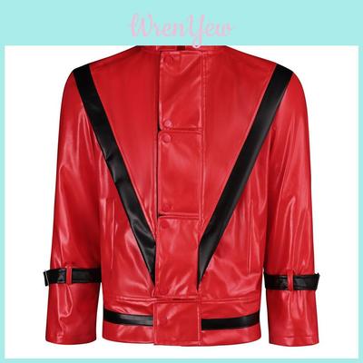 Michael Jackson Red Leather Jacket Cosplay Costume For Halloween Party Stage Performance
