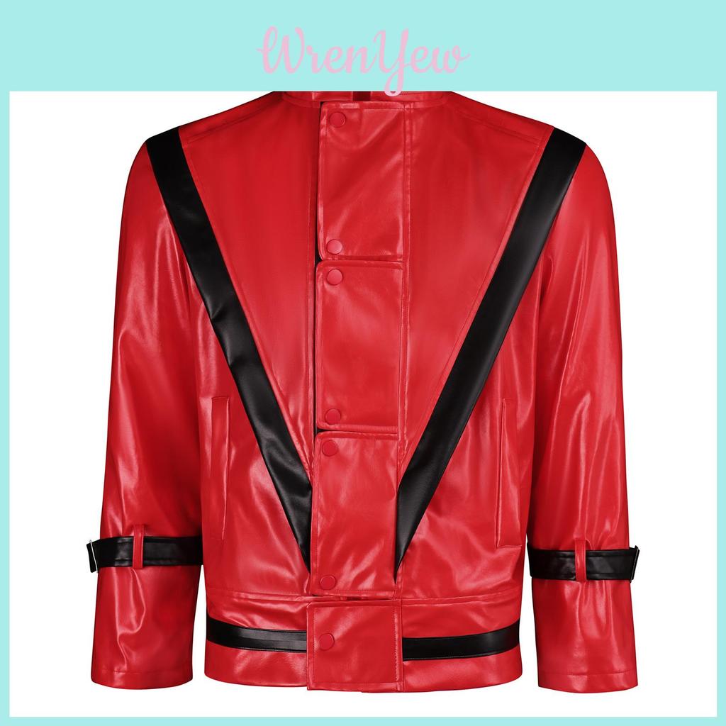 Michael Jackson Red Leather Jacket Cosplay Costume For Halloween Party Stage Performance