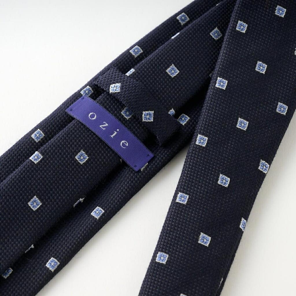 [Ojie] Men's Necktie, Wool Tie, Silk Blend, Made in Japan, Small Pattern, NW-A-012-NAVYBLUE