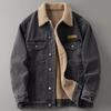 Retro Amerikanische Fleece-gefütterte verdickte Jeansjacke für Herren Winter Trendiger Lammfell-Samt Warme Baumwollmanteljacke