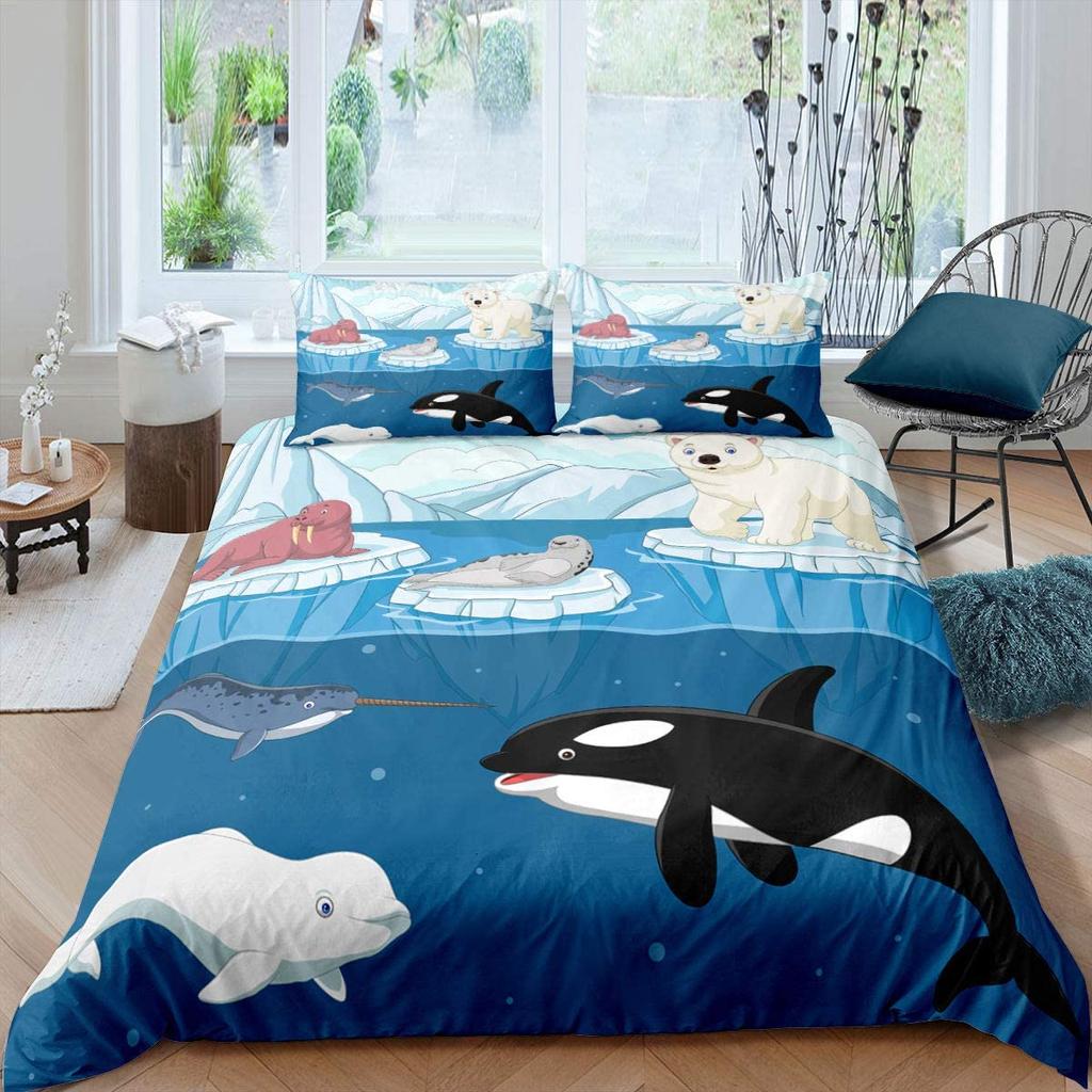 Polar Bear Duvet Cover Set King Queen Full Size Polyester Comforter Cover For Kids Boys Girls Wild Animals Pattern Bedding Set
