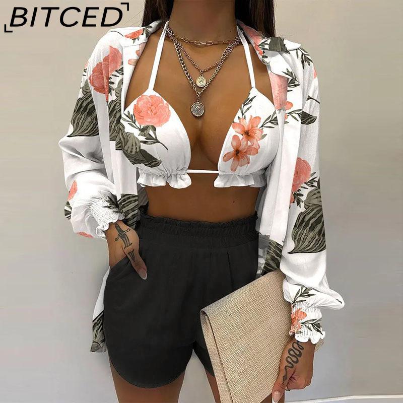 

BITCED Sexy Summer Solid-Colour Beach Resort Print Set for Women XXXL белый/чёрный