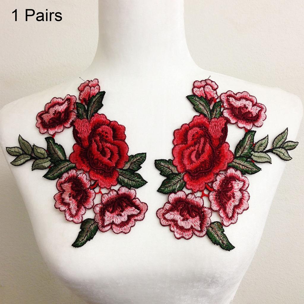 1/5 Pairs Rose Flowers Patch Sew on Cloth Embroidered Floral Applique Decorative Patches Scrapbooking Embroidery Iron on Patches