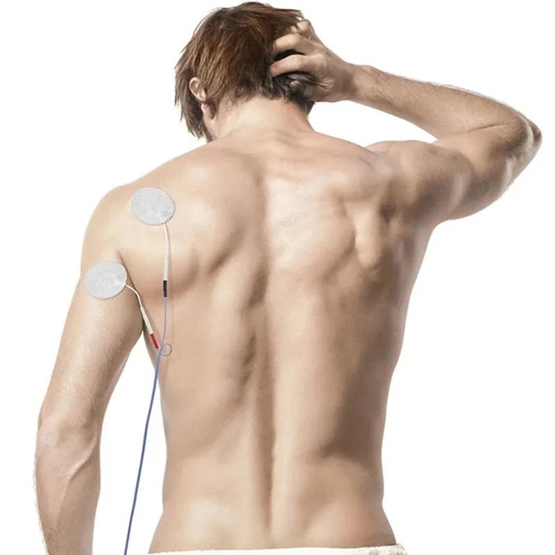 30pcs Patches 4cm Round Non-woven Reusable Adhesive Gel Electrode Pads for TENS EMS Electric Body Massage with 2.0mm Pin Cable