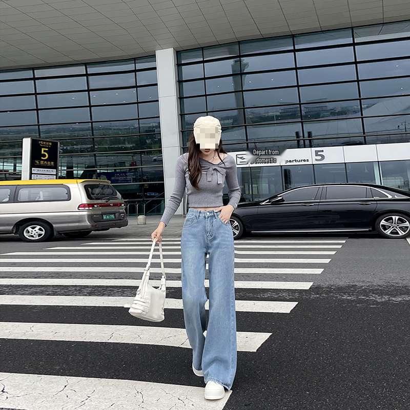 

Real Shot Women s Plus Size Low-Waist Flared Jeans: Slimming Retro Bell Bottoms for Pear-Shaped Bodies XL светло-синий