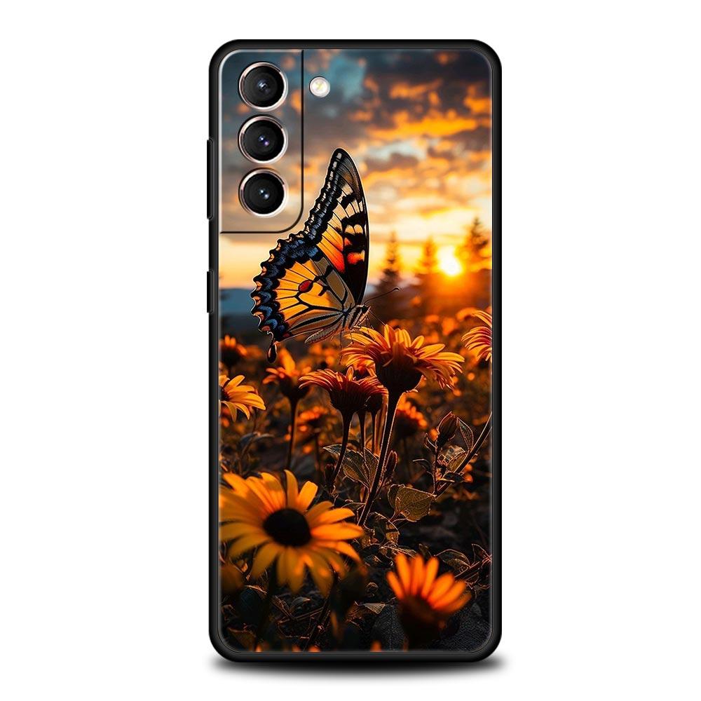 Beautiful Yellow Sunflower Phone Case For Samsung Galaxy S26 Ultra S25 Plus S24 FE S23 S22 5G S21 S20 Cover Black Soft