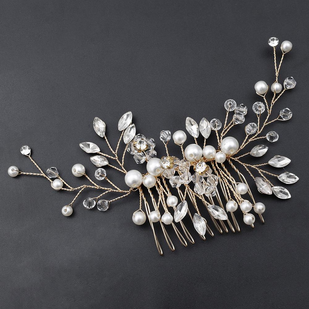 Silver Color Pearl Crystal Wedding Hair Combs Hair Accessories for Bridal Flower Headpiece Women Bride Hair Ornaments Jewelry