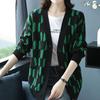 Herbst/Winter Damen Übergröße Strickjacke Pullover V-Ausschnitt Lockere Strickjacke Bedrucktes einreihiges Strickoberteil