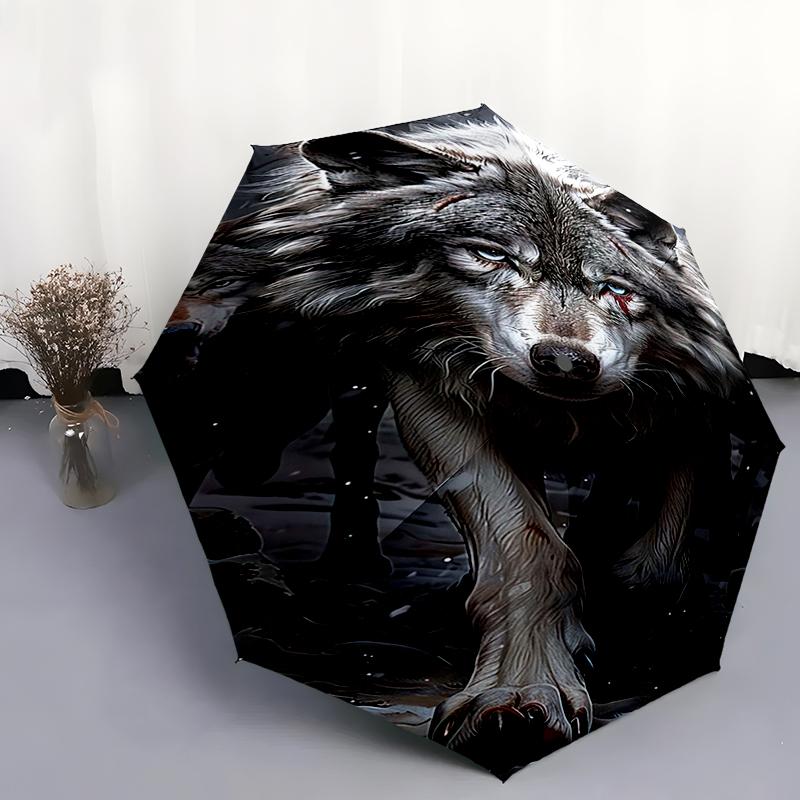 

1pc Wolf Theme pattern Umbrella Portable Folding Umbrella Iron Frame Hole Bone Structure Outdoor Home Umbrella разноцветный