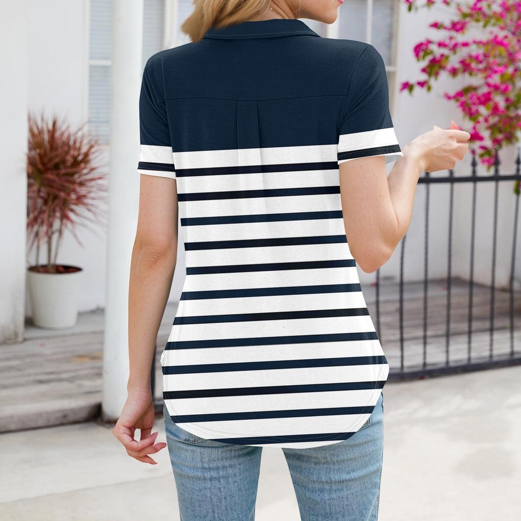 Damen Bluse Sommer Business Casual Arbeitstops Kurzarm Button-Down-Kragen V-Ausschnitt Bluse T-Shirt