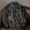 Autumn and winter new cowhide texture leather jacket, men's stand-collar motorcycle jacket, vintage color-block youth men's leather jacket