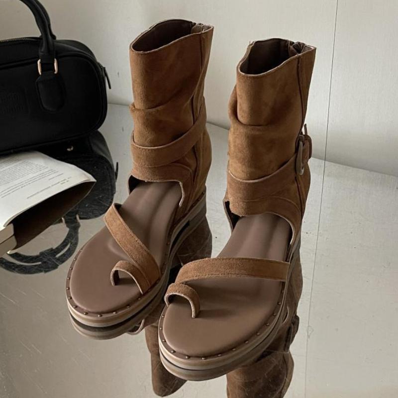 

Fashion High Quality Faux Suede Brand Ankle Boots Women Fashion Narrow Band Clip Toe Flip-flops Summer Boots Casual Comfort Modern Boots 39 темно-коричневого