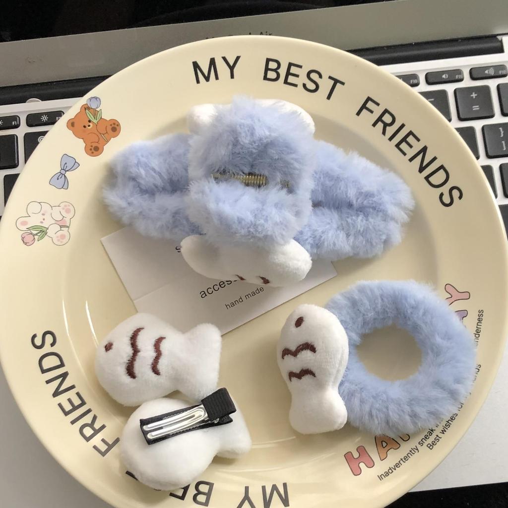 Adorable Plush Fish Hair Clip & Fluffy Tie - Cute Japanese Girlish Heart Design, Women's Claw Clip Headwear
