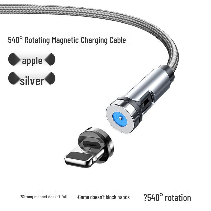 Câble de charge magnétique rotatif à 540°: Câble de données 3-en-1 pliable