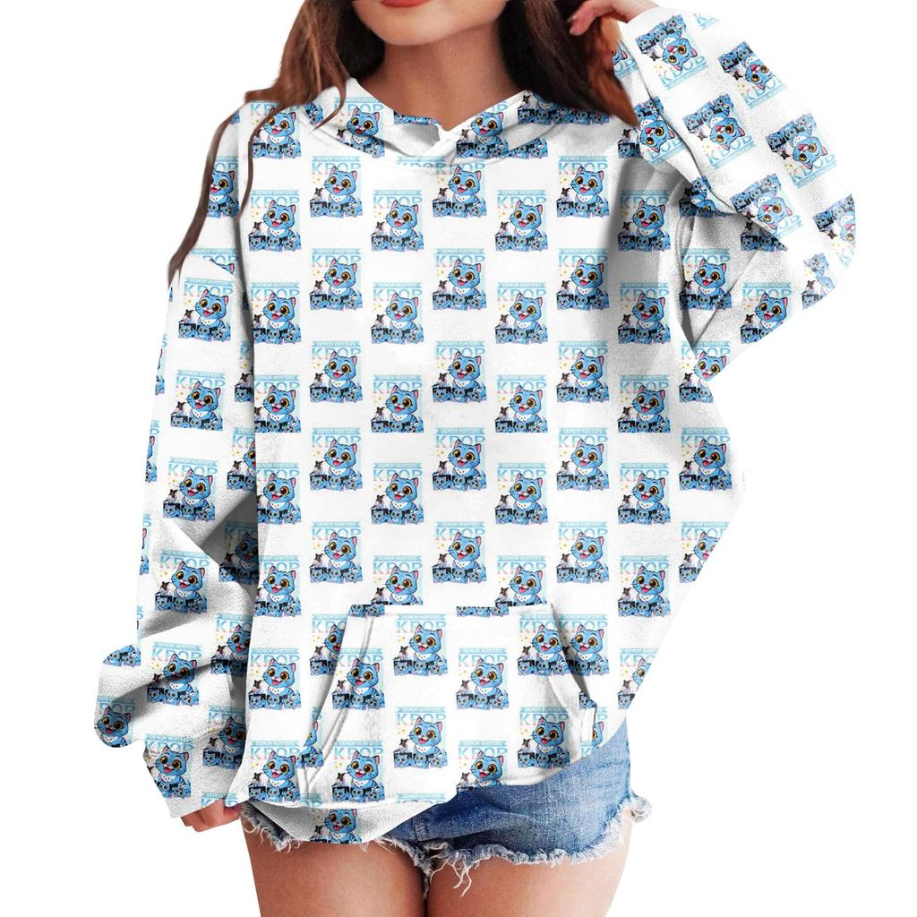 Sweatshirts For Teen Girls Hoodies Long Sleeve Drawstring Pullover Cute Printed Hoodie Top