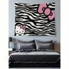 Sanrio Hello Kitty Anime Tapestry  Black  White Zebra Print with Pink Bow for Bedroom Decor Party  Birthday Gift Flat Print