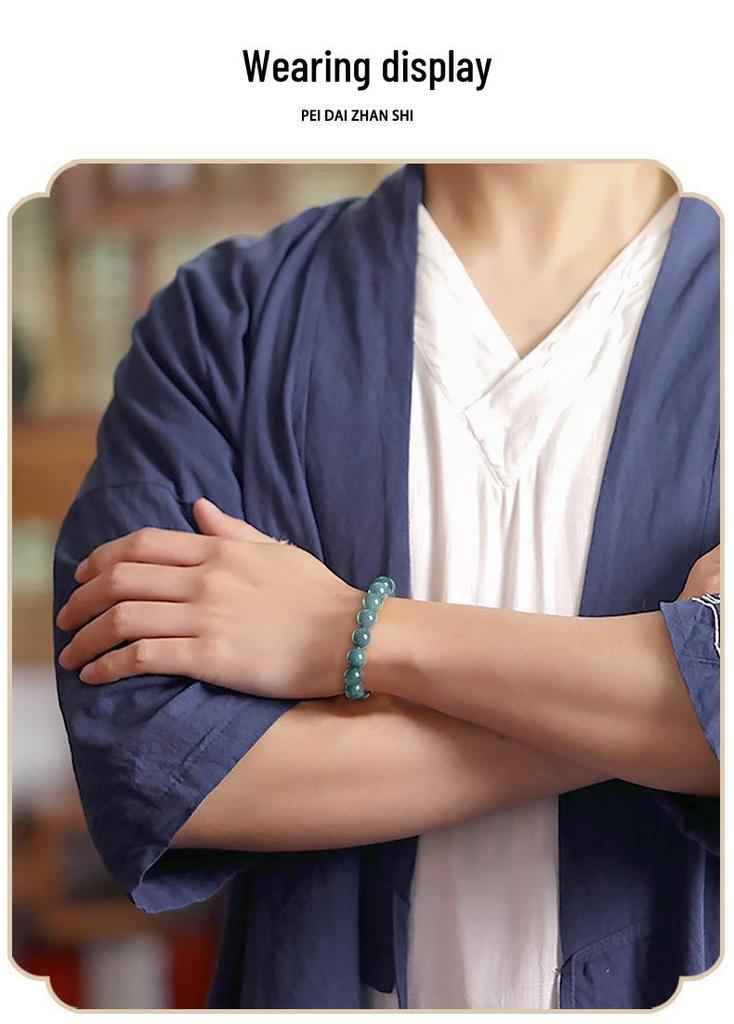 Blue Ice Jade Bracelet with A-Grade Natural Round Beads for Men and Women