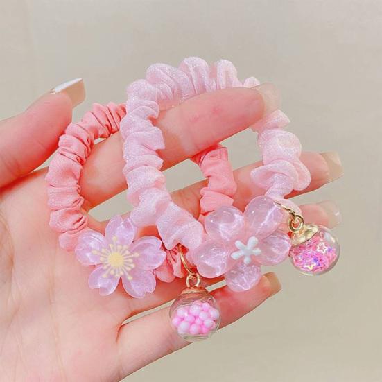 2Pcs Hair Tie High Elasticity Glossy Fabric Hair Rope with Transparent Cherry Blossom