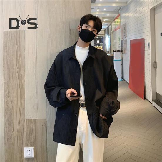 Herren Hemd Locker Einfarbig Umlegekragen Strickjacke Einreihig Herbst Frühling Top Mittellanges Streetwear Hemd