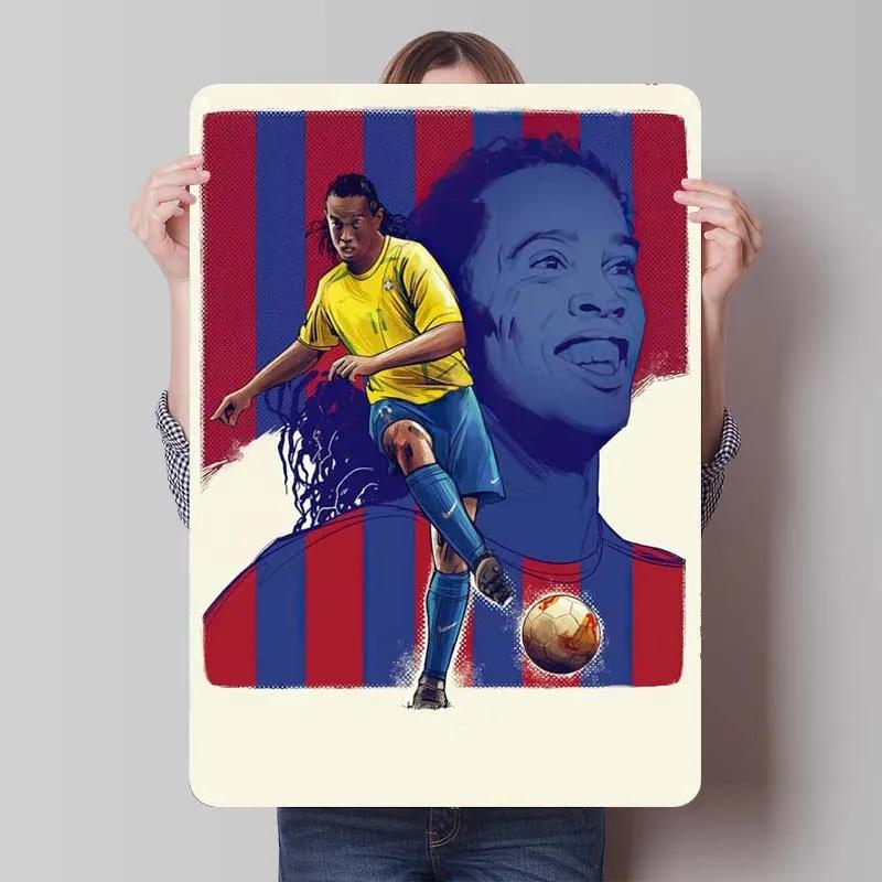 Ronaldinho Sign Sportposter Metallväggkonst av Muraler Vintage Metallplåtskylt Plakett för Väggkonstdekoration Mank Cave Retro Hem
