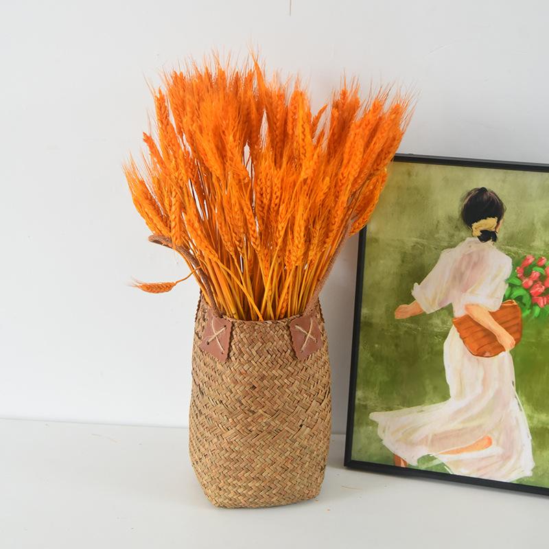 Natural Straw Woven Flower Basket Flower Ware Vase Wheat Ear Barley Decorative Ornament Dried Flower Seaweed Woven Basket Portable